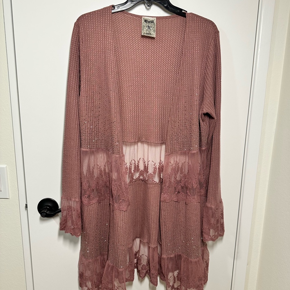 Vocal Dusty Pink Ruffled Relaxed Cardigan